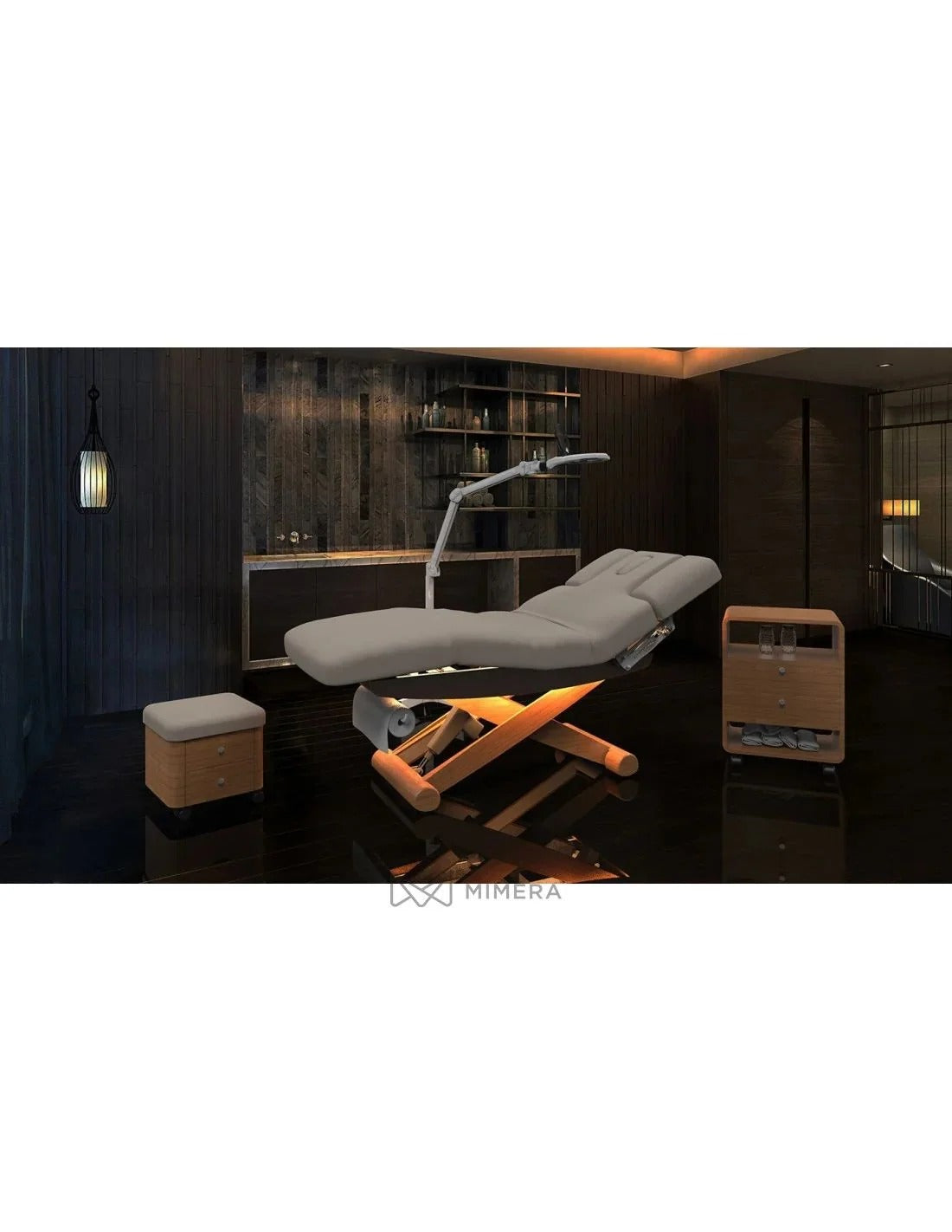 Elektryczna leżanka SPA Peony ARM PLUS E3-wibracyjny, teak/jasnoszary
